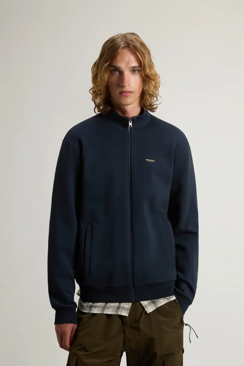 Woolrich Uomo Felpa full-zip a collo alto in misto cotone interlock con logo Blu Taglia S