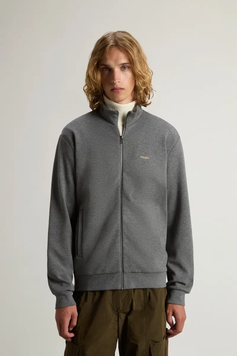 Woolrich Uomo Felpa full-zip a collo alto in misto cotone interlock con logo Grigio Taglia S