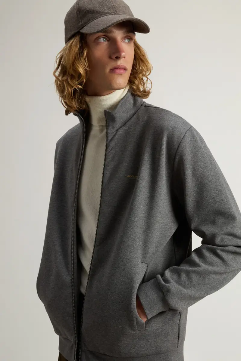 Woolrich Uomo Felpa full-zip a collo alto in misto cotone interlock con logo Grigio Taglia S miniatura 3