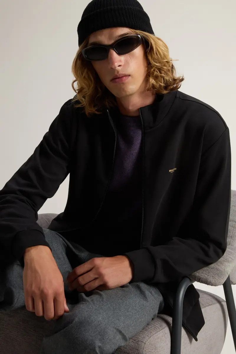 Woolrich Uomo Felpa full-zip a collo alto in misto cotone interlock con logo Nero Taglia S miniatura 3