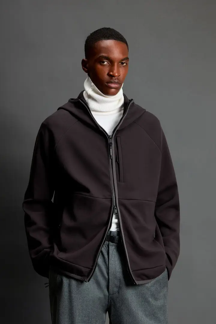 Uomo Felpa full-zip con cappuccio in misto cotone Interlock e nylon by Todd Snyder Nero Black