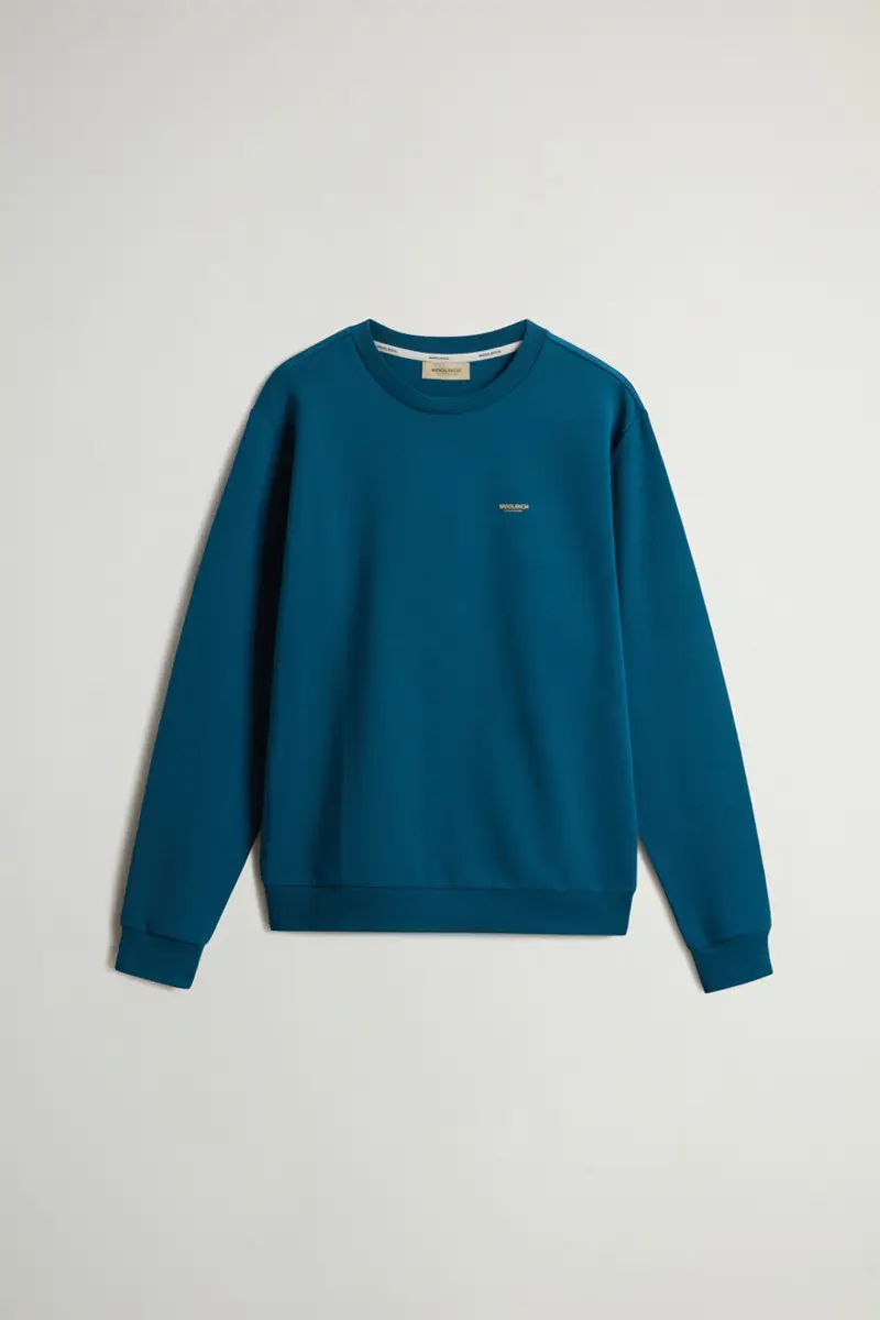 Woolrich Uomo Felpa girocollo in misto cotone interlock con logo Blu Taglia S