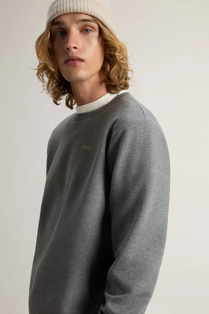 Woolrich Uomo Felpa girocollo in misto cotone interlock con logo Grigio Taglia S miniatura 3