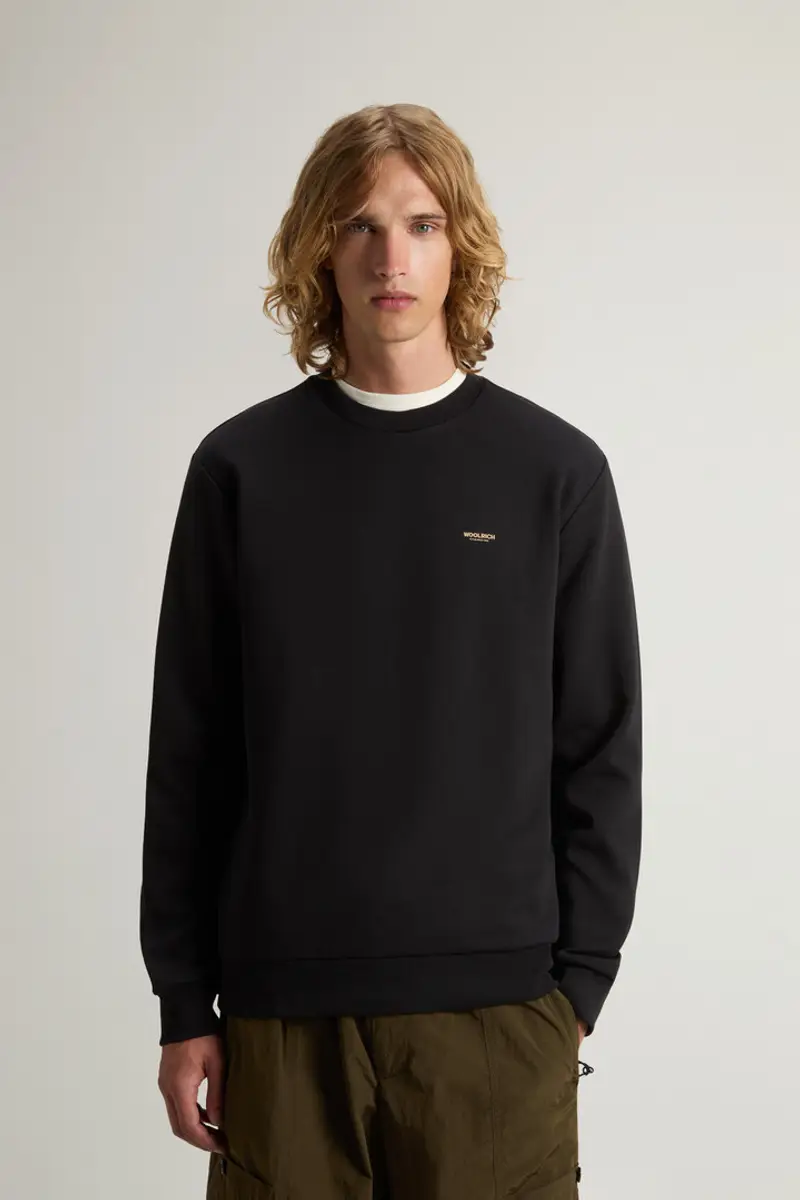 Woolrich Uomo Felpa girocollo in misto cotone interlock con logo Nero Taglia S