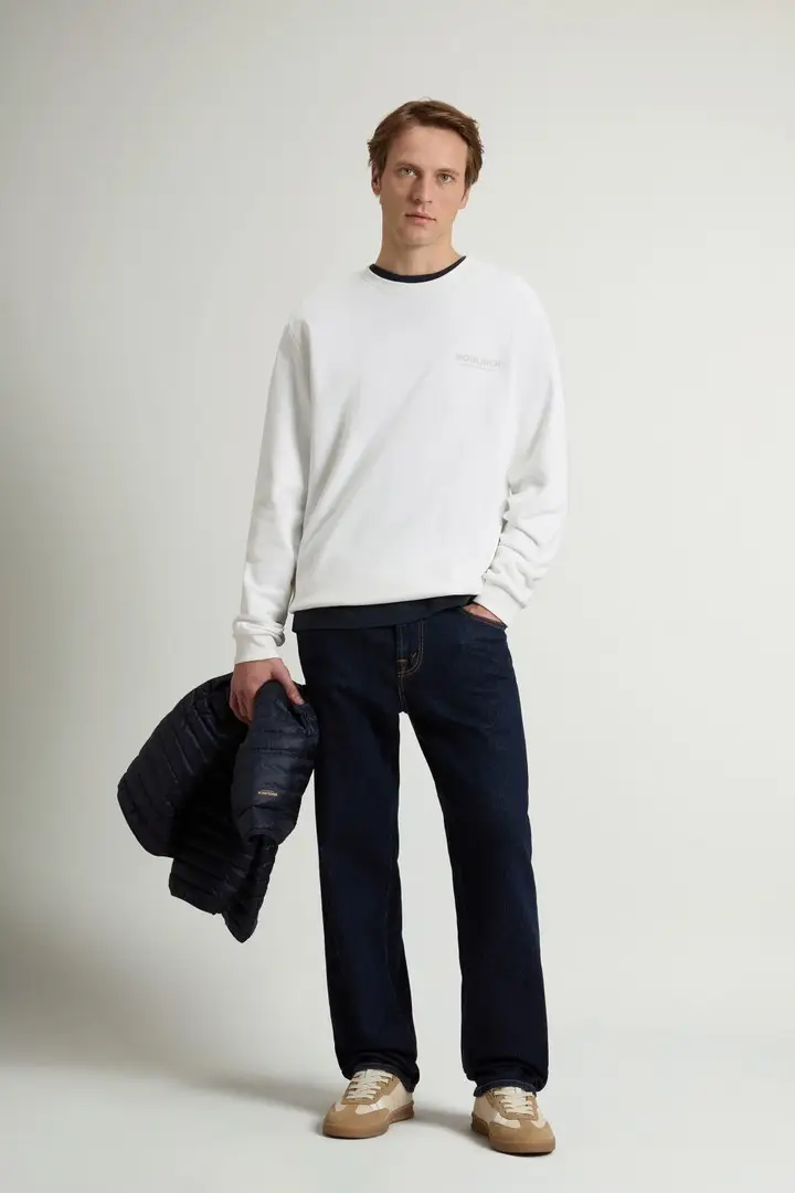 uomo Felpa girocollo in puro cotone con macro logo sul retro Bianco Arctic White miniatura 3