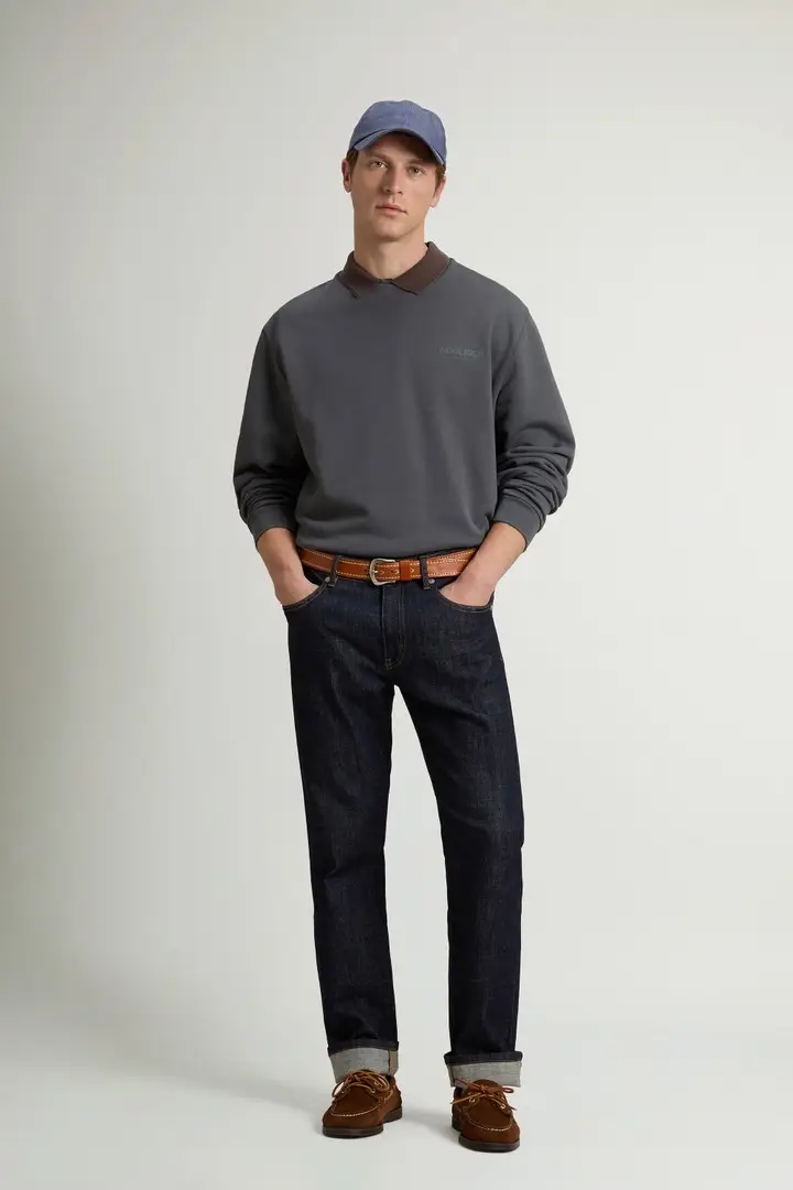 uomo Felpa girocollo in puro cotone con macro logo sul retro Grigio Grey Shadow miniatura 3