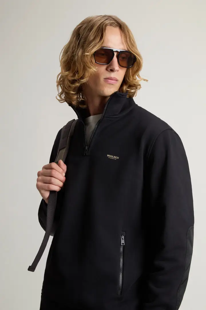 Uomo Felpa ibrida a collo alto in puro cotone e nylon Nero Black miniatura 3