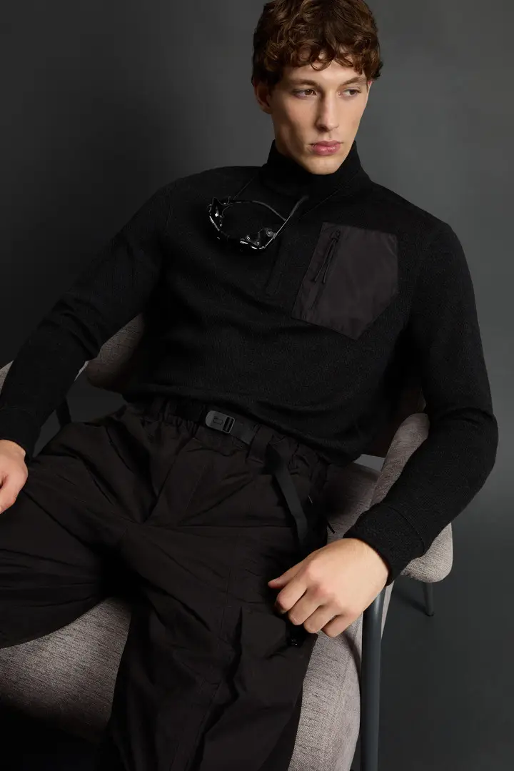 Uomo Felpa in maglia di pura lana vergine italiana by Todd Snyder Nero Antracite Melange miniatura 3