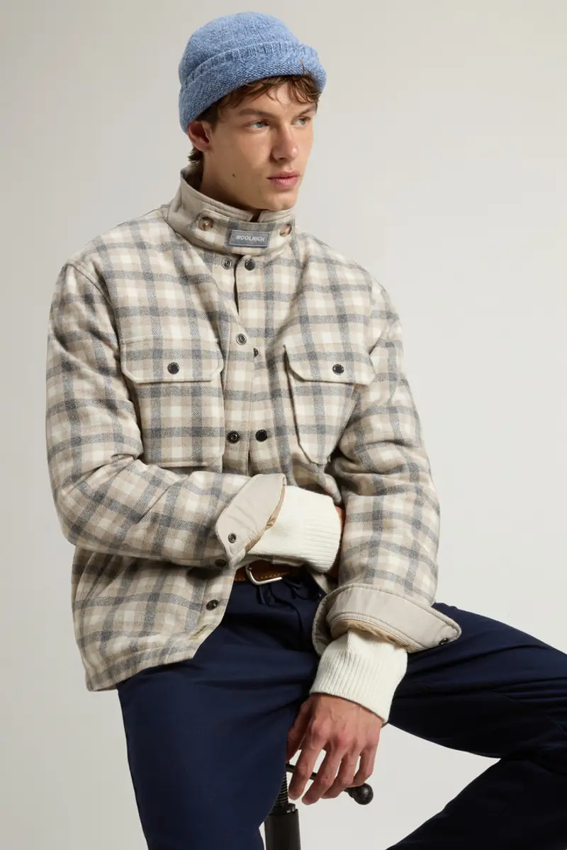 Uomo Giacca a camicia Alaskan Check in misto lana italiana riciclata Beige Oatmeal Check miniatura 3