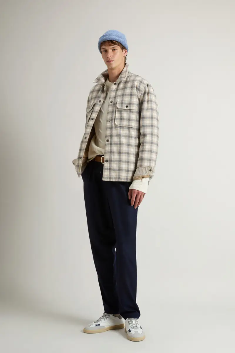 Uomo Giacca a camicia Alaskan Check in misto lana italiana riciclata Beige Oatmeal Check