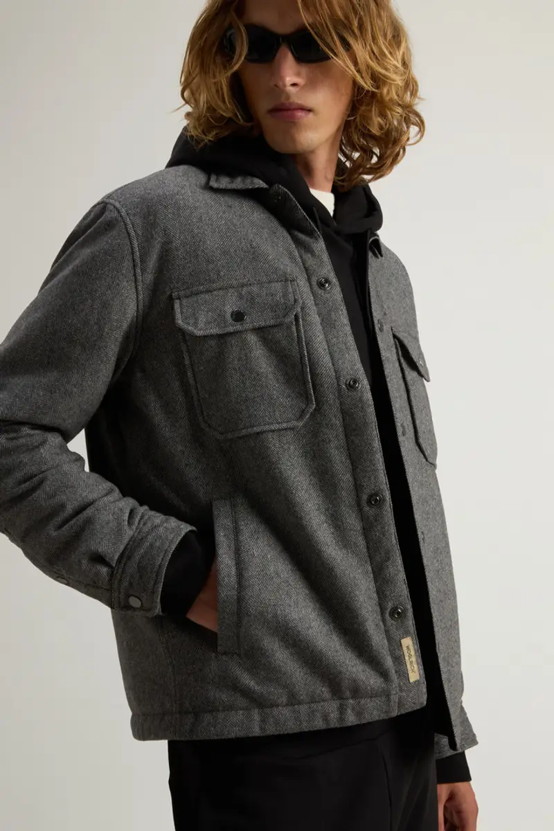 Uomo Giacca a camicia Alaskan Check in misto lana italiana riciclata Tortora Herringbone Grey miniatura 3