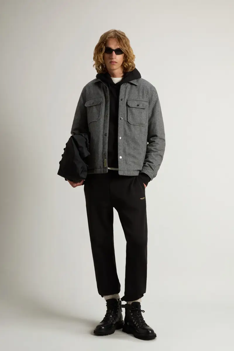 Uomo Giacca a camicia Alaskan Check in misto lana italiana riciclata Tortora Herringbone Grey