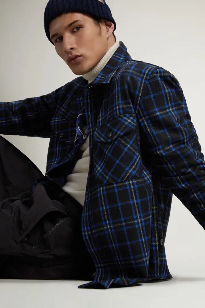 Uomo Giacca a camicia di flanella Oxbow in misto lana con motivo a quadri Blu Blue Check miniatura 3