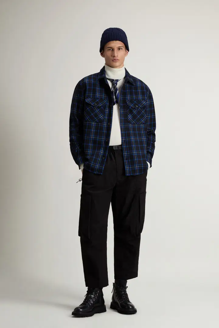 Uomo Giacca a camicia di flanella Oxbow in misto lana con motivo a quadri Blu Blue Check