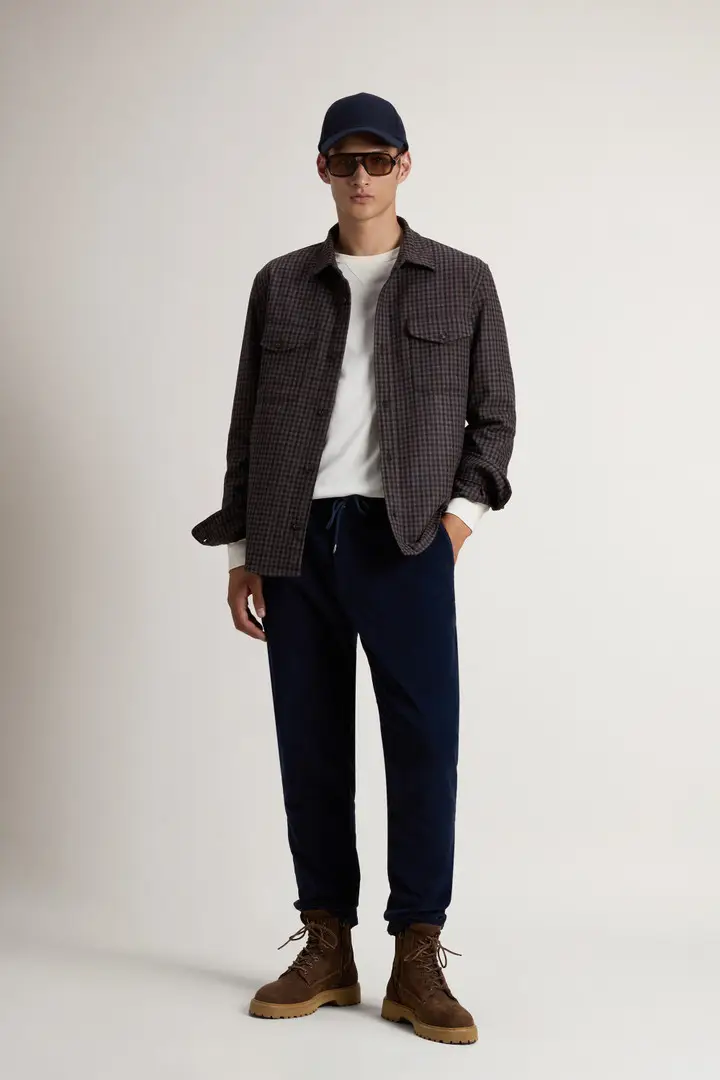 Uomo Giacca a camicia di flanella Oxbow in misto lana con motivo a quadri Marrone Brown Blue Check