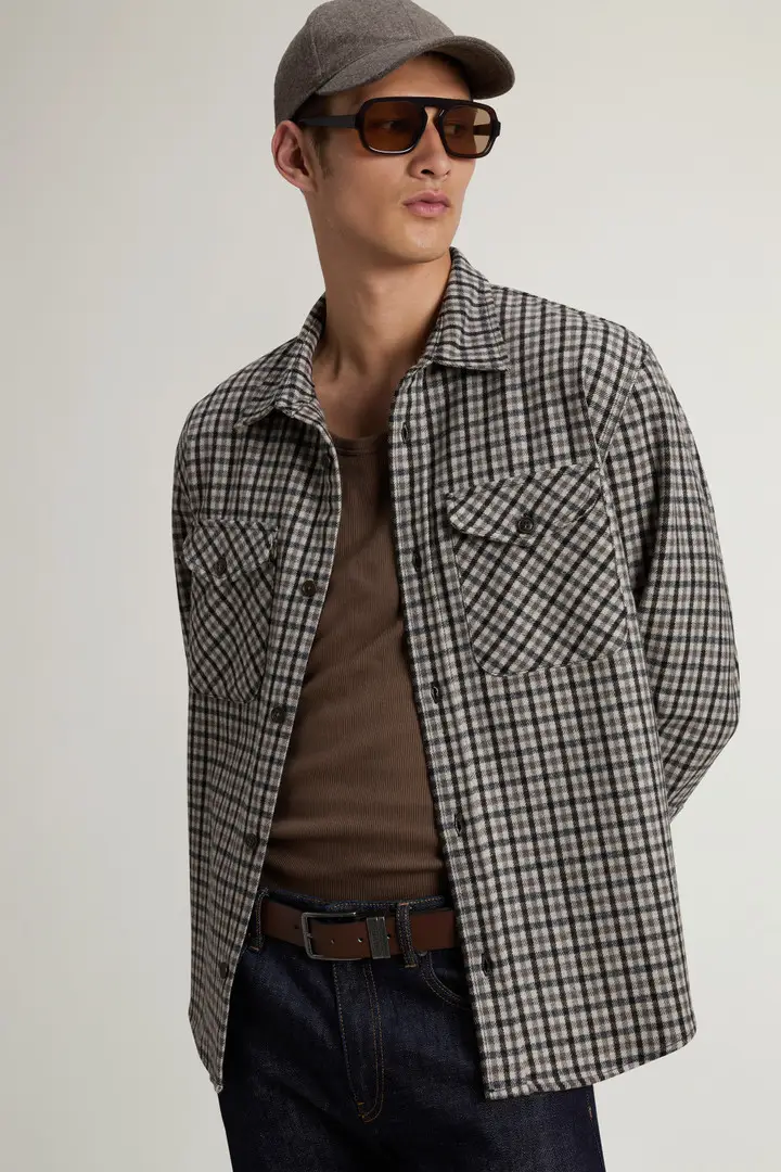 Uomo Giacca a camicia di flanella Oxbow in misto lana con motivo a quadri Multicolore Cream Check miniatura 3