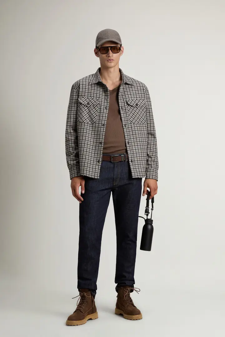 Uomo Giacca a camicia di flanella Oxbow in misto lana con motivo a quadri Multicolore Cream Check