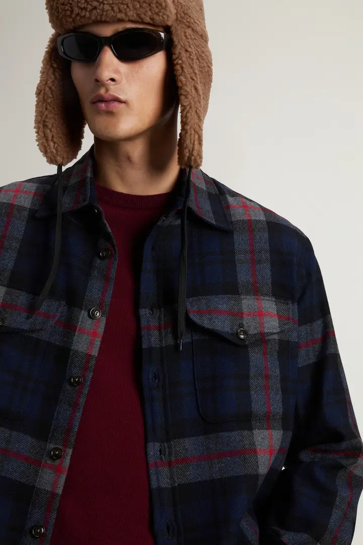 Uomo Giacca a camicia di flanella Oxbow in misto lana con motivo a quadri Multicolore Navy Check miniatura 3