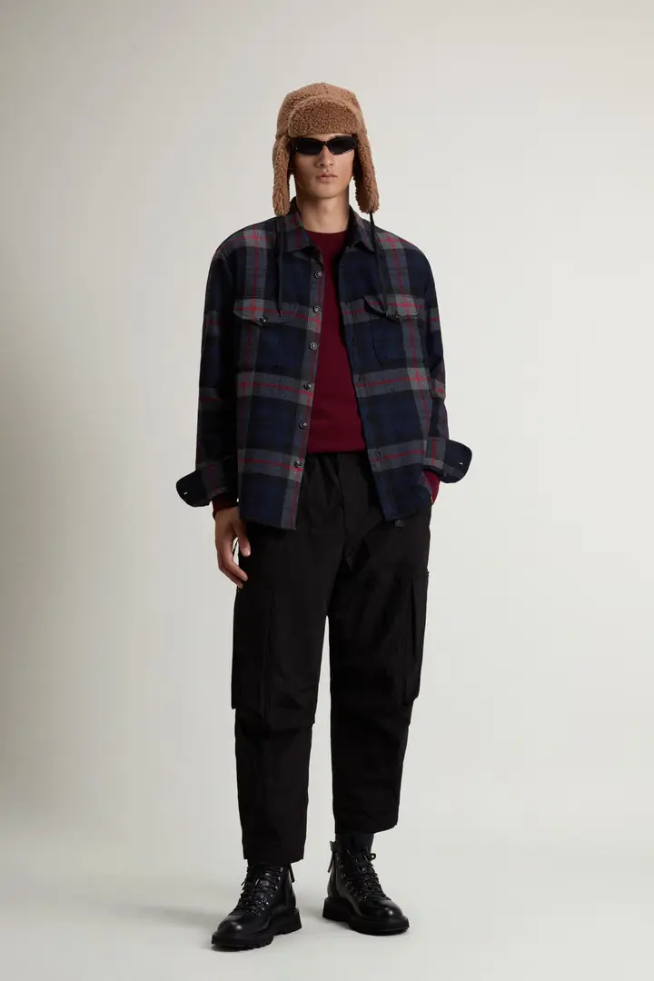 Uomo Giacca a camicia di flanella Oxbow in misto lana con motivo a quadri Multicolore Navy Check