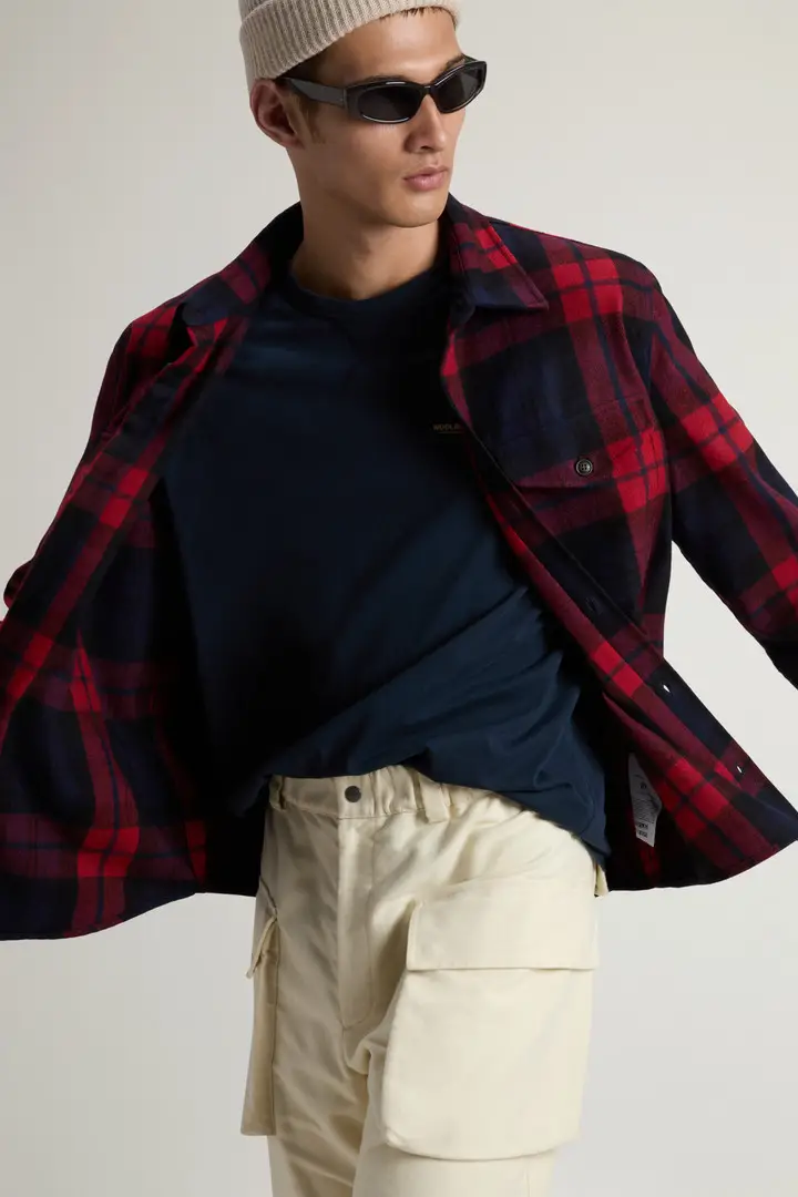 Uomo Giacca a camicia di flanella Oxbow in misto lana con motivo a quadri Rosso Red Blue Check miniatura 3