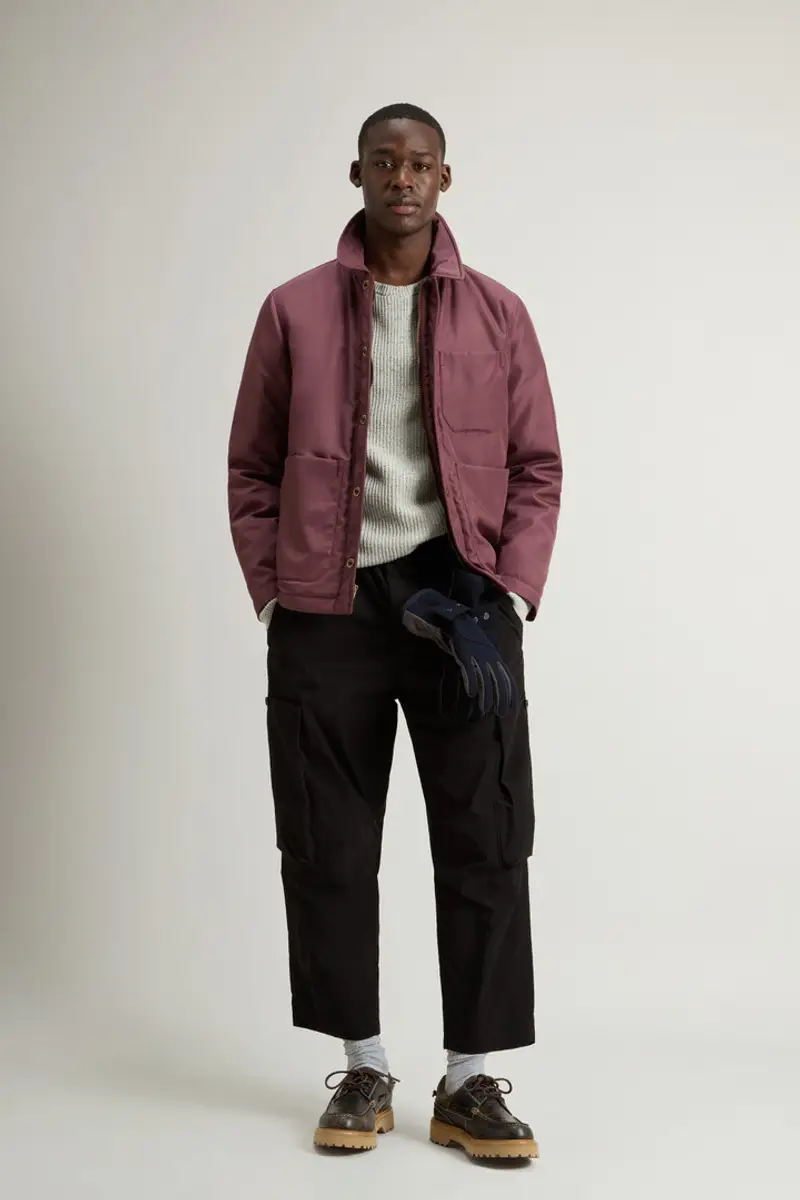 Uomo Giacca a camicia imbottita in nylon CORDURA riciclato Rosso Wine