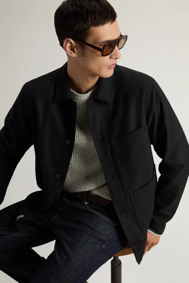 Uomo Giacca a camicia in flanella di misto lana Grigio Charcoal Melange miniatura 3