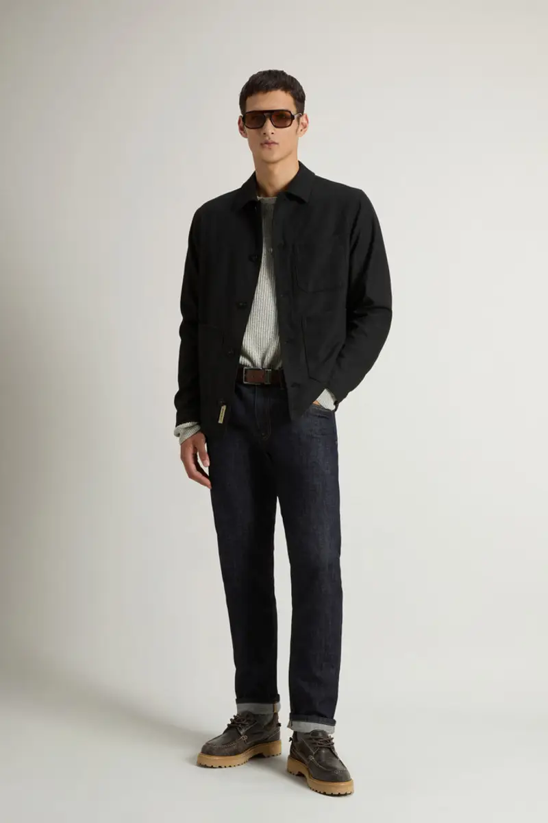 Uomo Giacca a camicia in flanella di misto lana Grigio Charcoal Melange