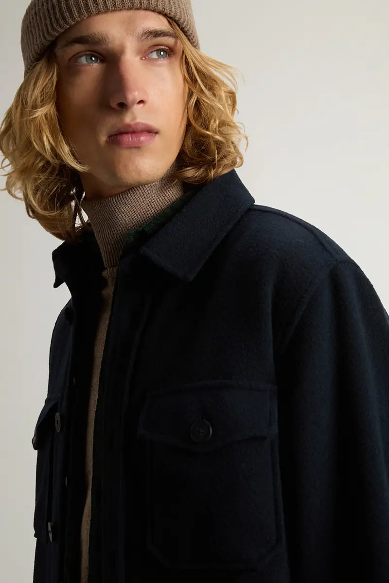 Uomo Giacca a camicia in misto lana con motivo a quadri Blu Melton Blue miniatura 3