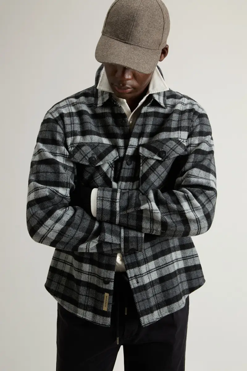 Uomo Giacca a camicia in misto lana con motivo a quadri Tortora Grey Black Watch miniatura 3