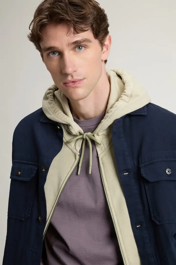 uomo Giacca a camicia Safari tinta in capo in misto cotone e lino Blu Melton Blue miniatura 3