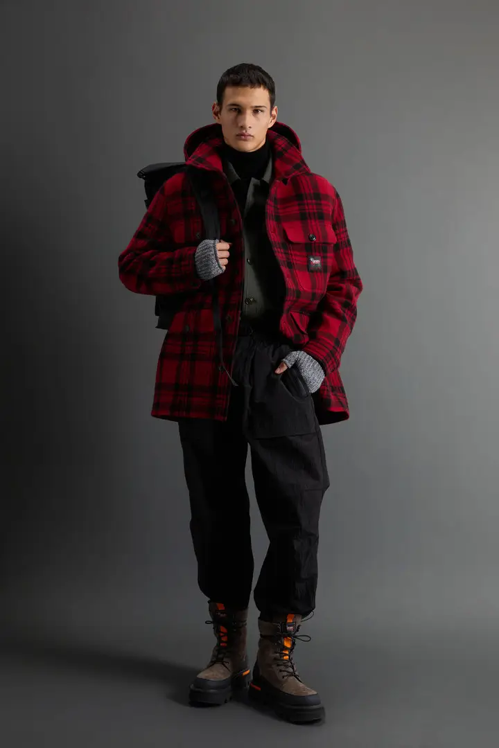 uomo Giacca a quadri in misto lana Lyria con cappuccio rimovibile by Todd Snyder Rosso Red Check