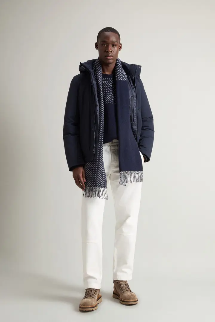 Uomo Giacca in nylon elasticizzato imbottita con cappuccio rimovibile Blu Melton Blue