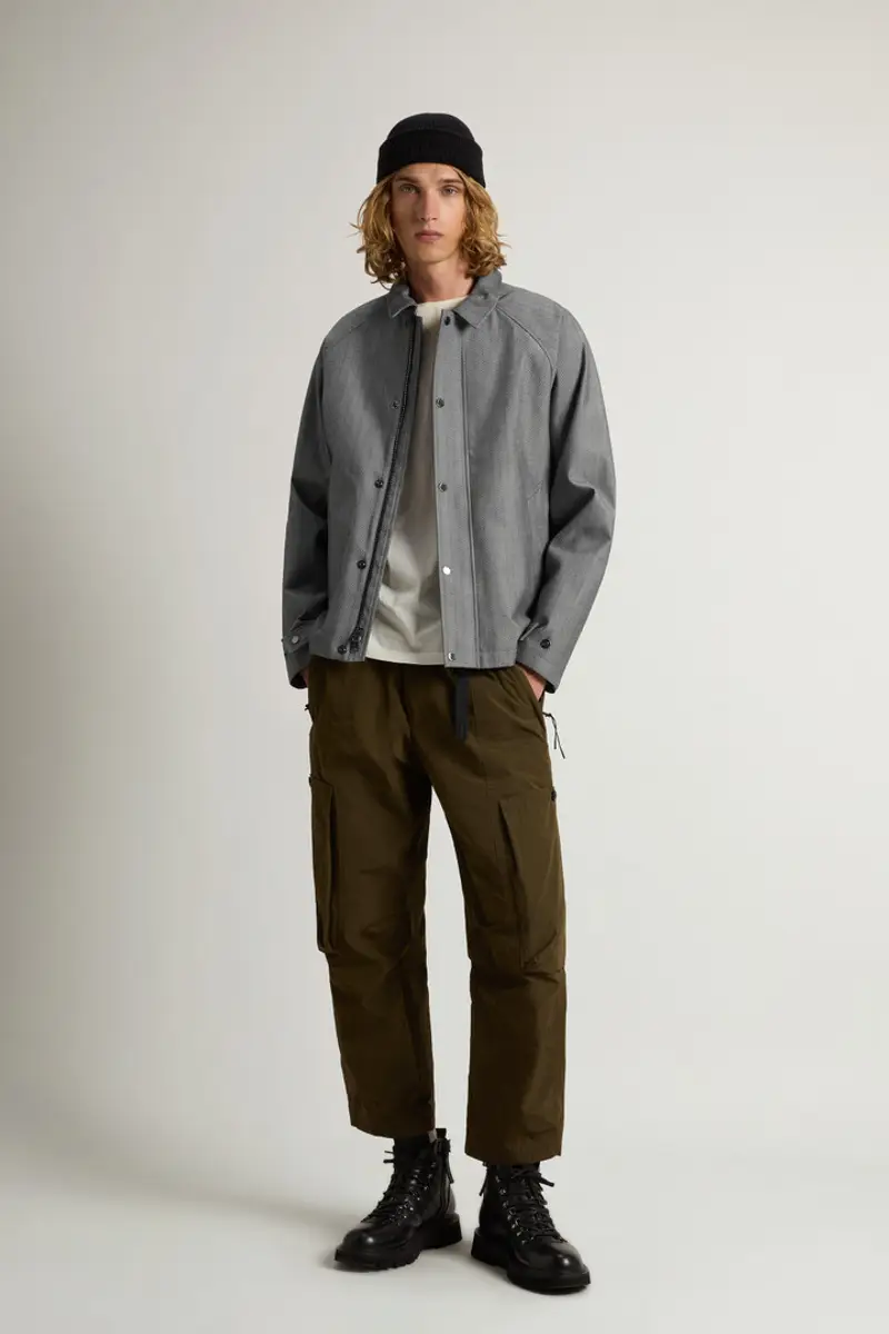 Uomo Giacca tinta in filo in tessuto a tre strati Tortora Cream Herringbone