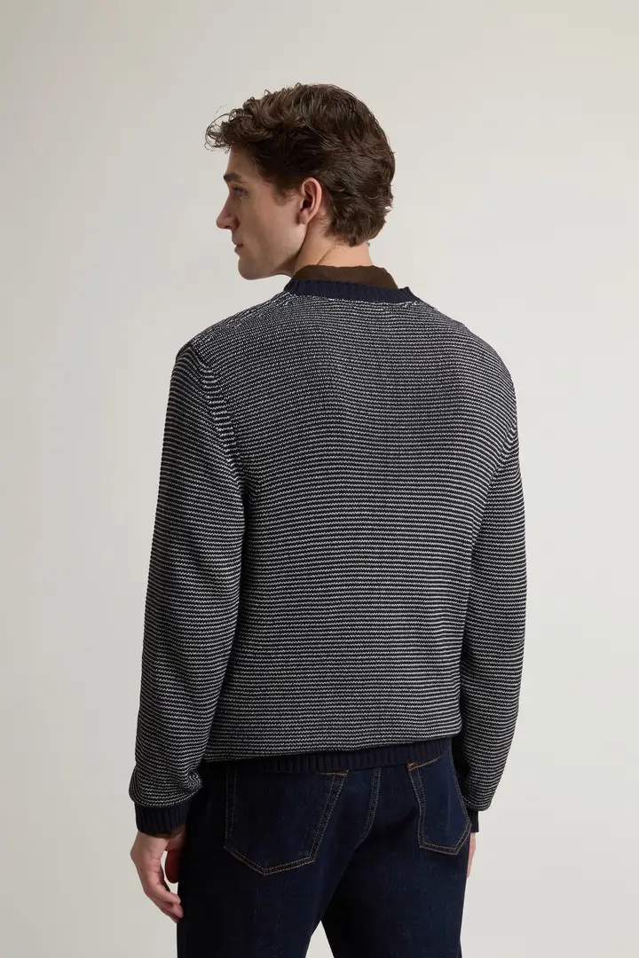 uomo Maglia girocollo in misto cotone a righe Blu Blue Stripe miniatura 2