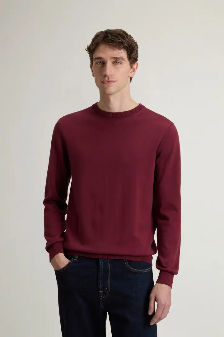 uomo Maglia girocollo in puro cotone Bordeaux Rhododendron