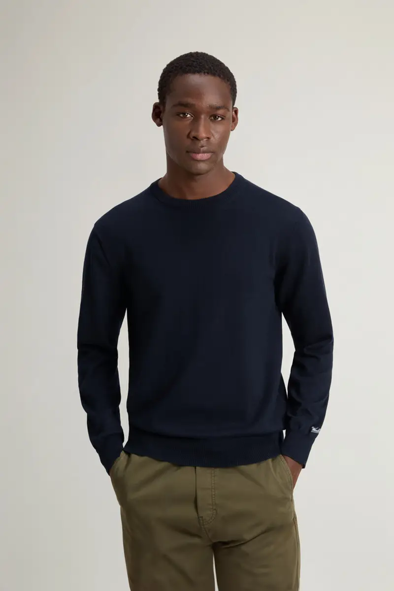 Woolrich Uomo Maglia girocollo in puro cotone con logo ricamato Blu Taglia XS