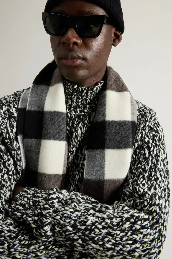 Uomo Maglione a collo alto in misto lana mouliné Nero Black miniatura 3