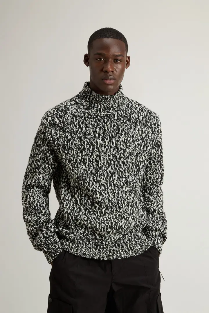 Uomo Maglione a collo alto in misto lana mouliné Nero Black