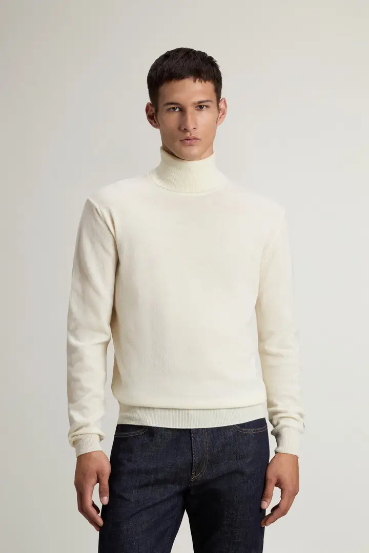 Uomo Maglione a collo alto in pura lana Bianco Milky Cream