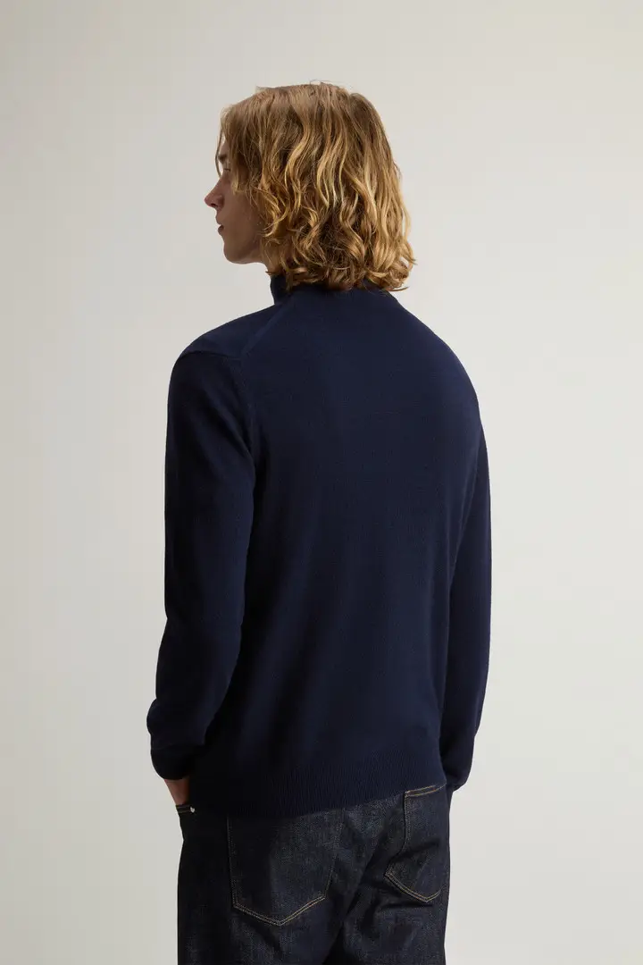Uomo Maglione a collo alto in pura lana con zip bidirezionale Blu Melton Blue miniatura 2