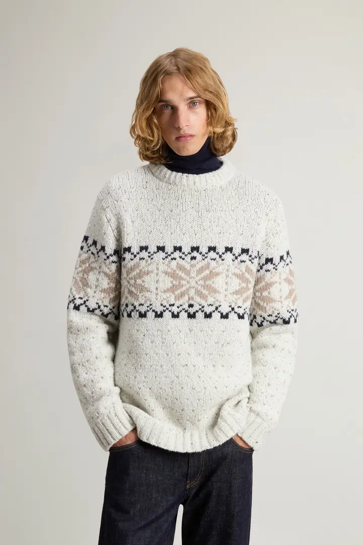 uomo Maglione con motivo Fair Isle in misto lana Bianco White Fair Isle