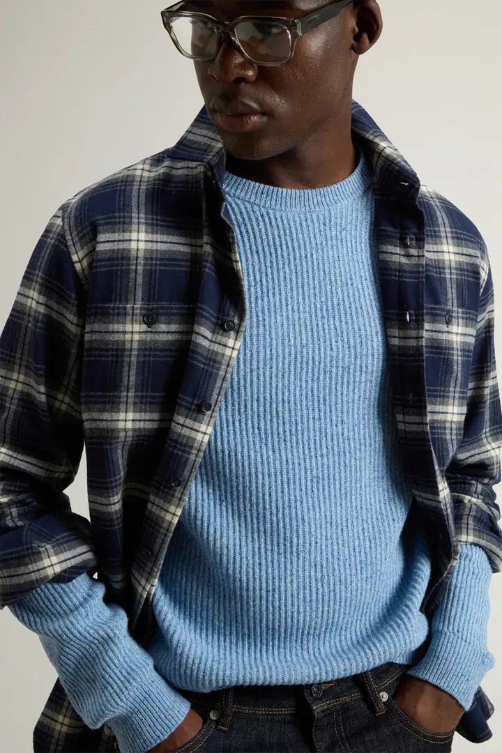 Uomo Maglione girocollo in misto lana Blu Marine Melange miniatura 3