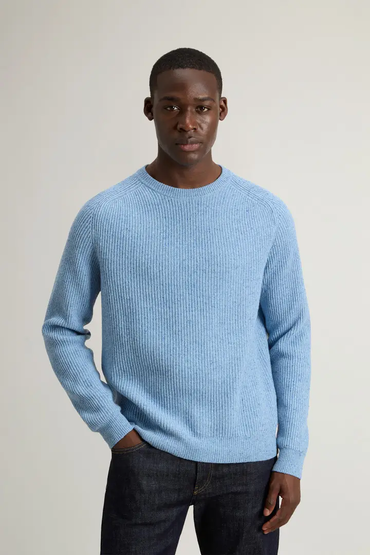 Uomo Maglione girocollo in misto lana Blu Marine Melange