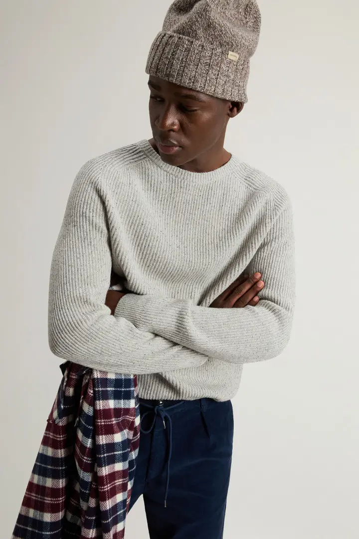 Uomo Maglione girocollo in misto lana Grigio Light Grey Melange miniatura 3