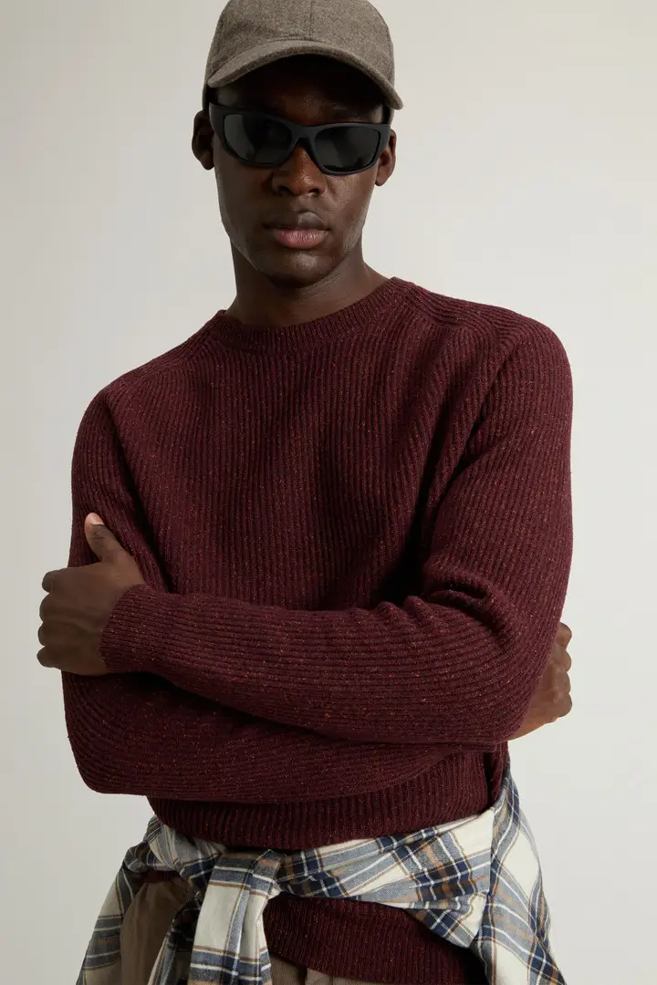 Uomo Maglione girocollo in misto lana Rosso Wine miniatura 3