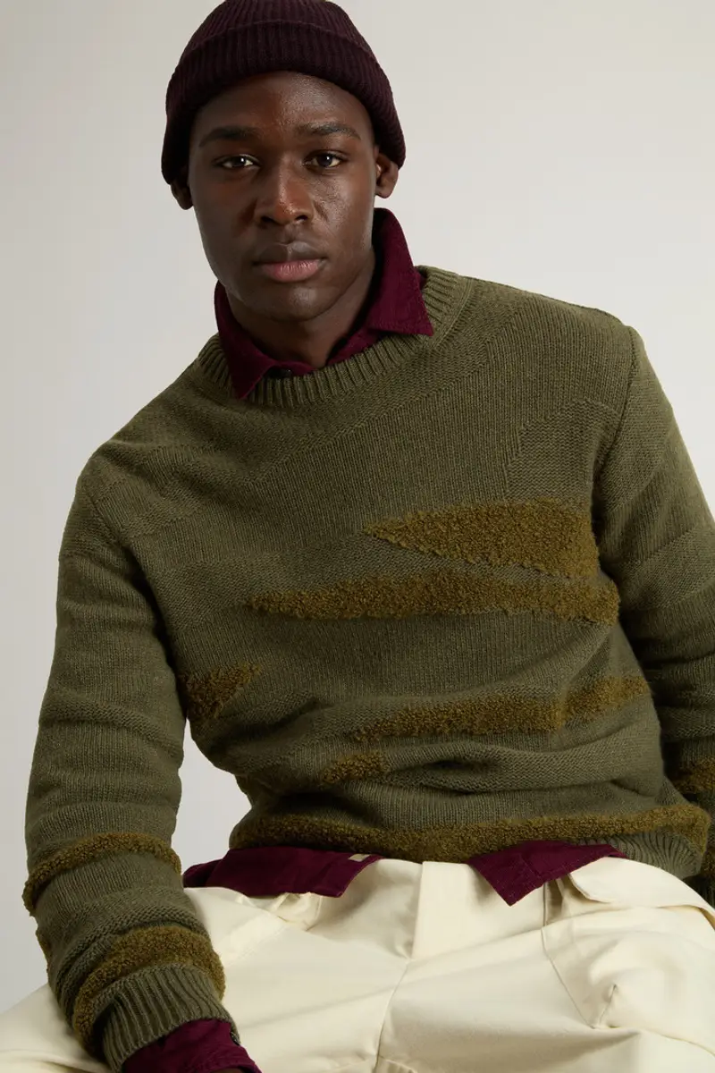 Uomo Maglione girocollo in misto lana Verde Dark Green miniatura 3