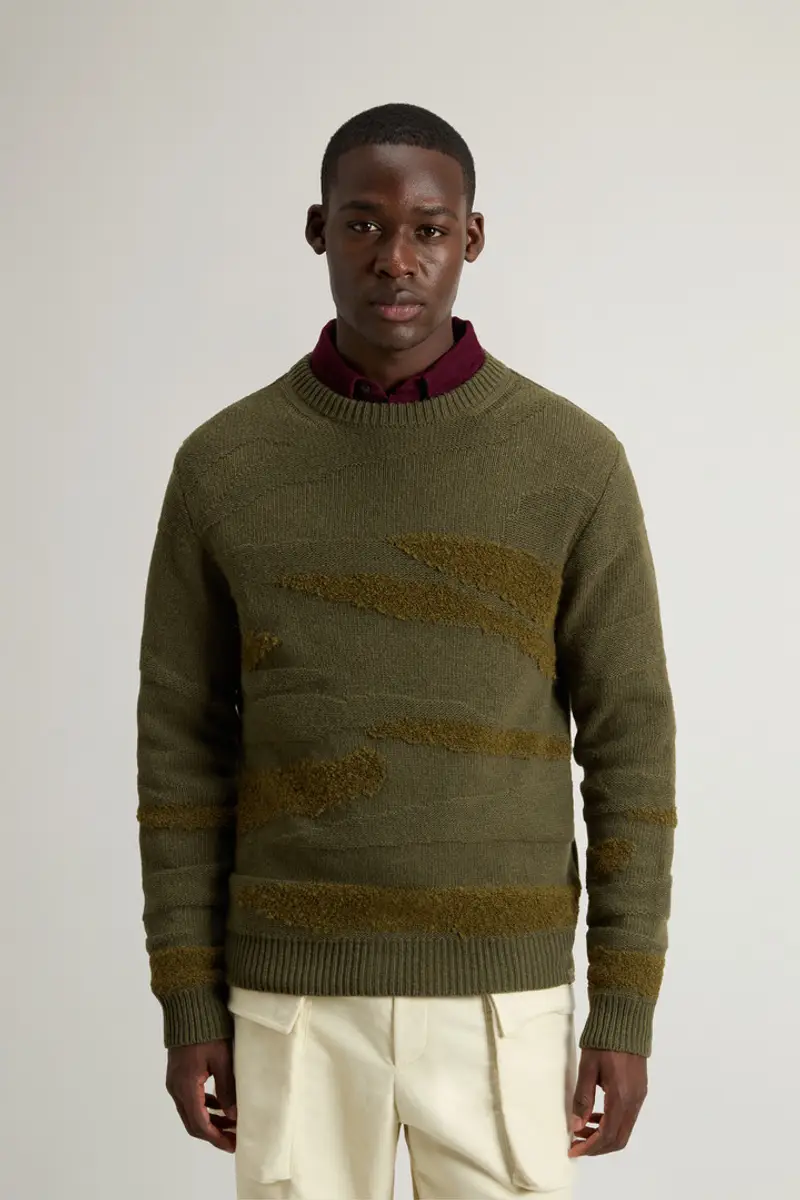 Uomo Maglione girocollo in misto lana Verde Dark Green