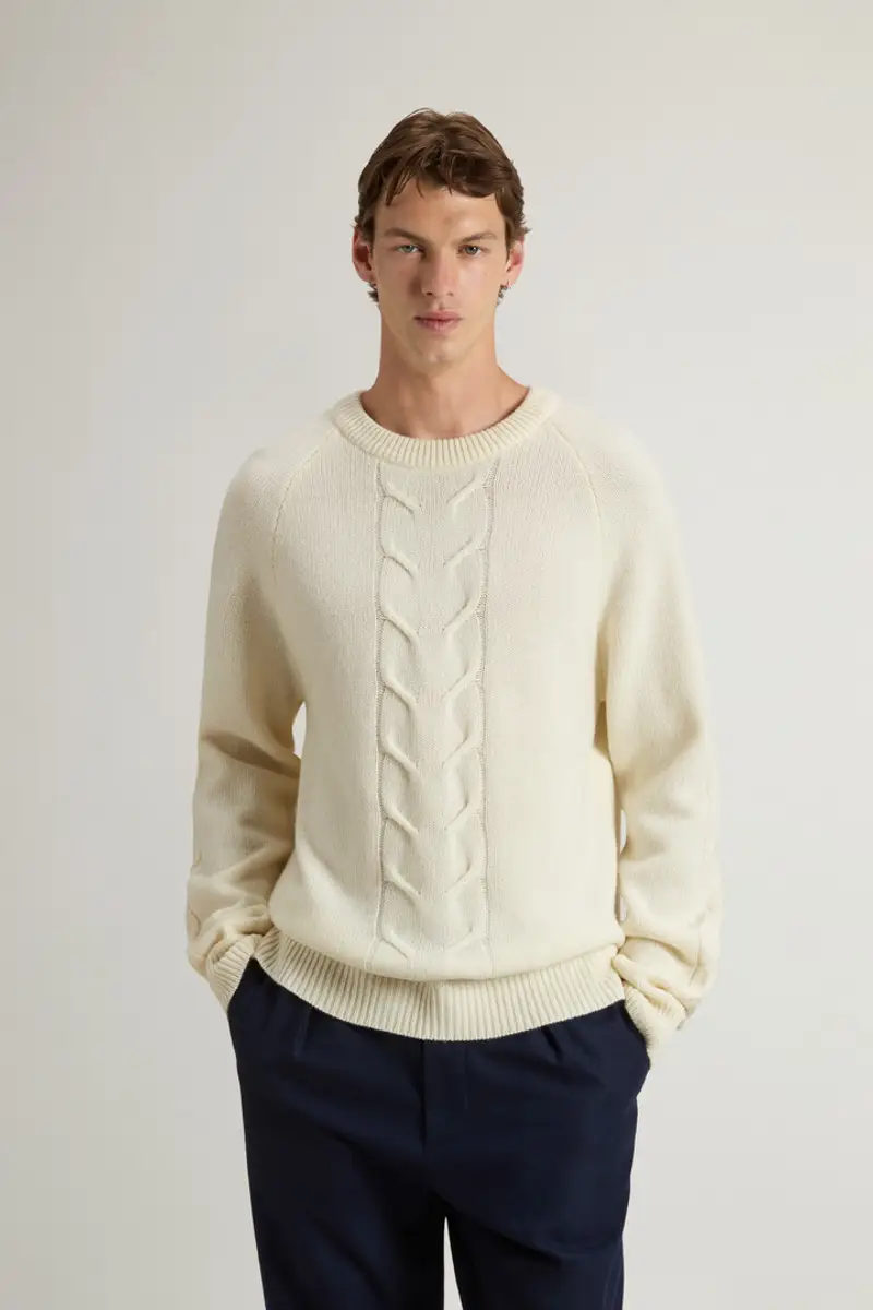 Uomo Maglione girocollo in pura lana Bianco Milky Cream