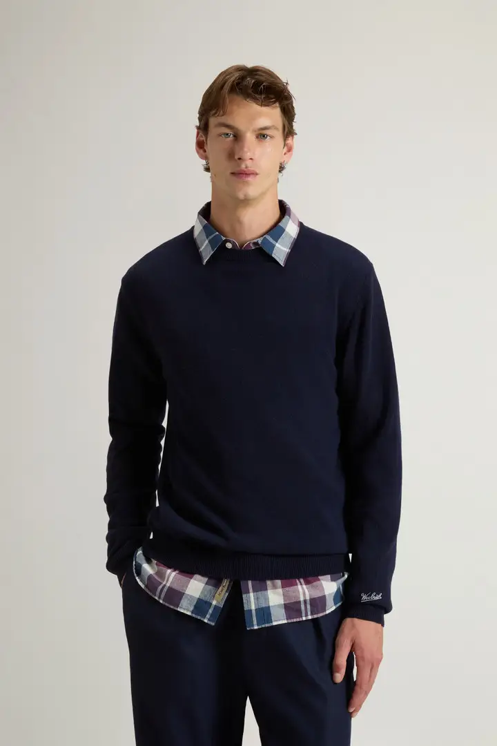 Uomo Maglione girocollo in pura lana Blu Melton Blue