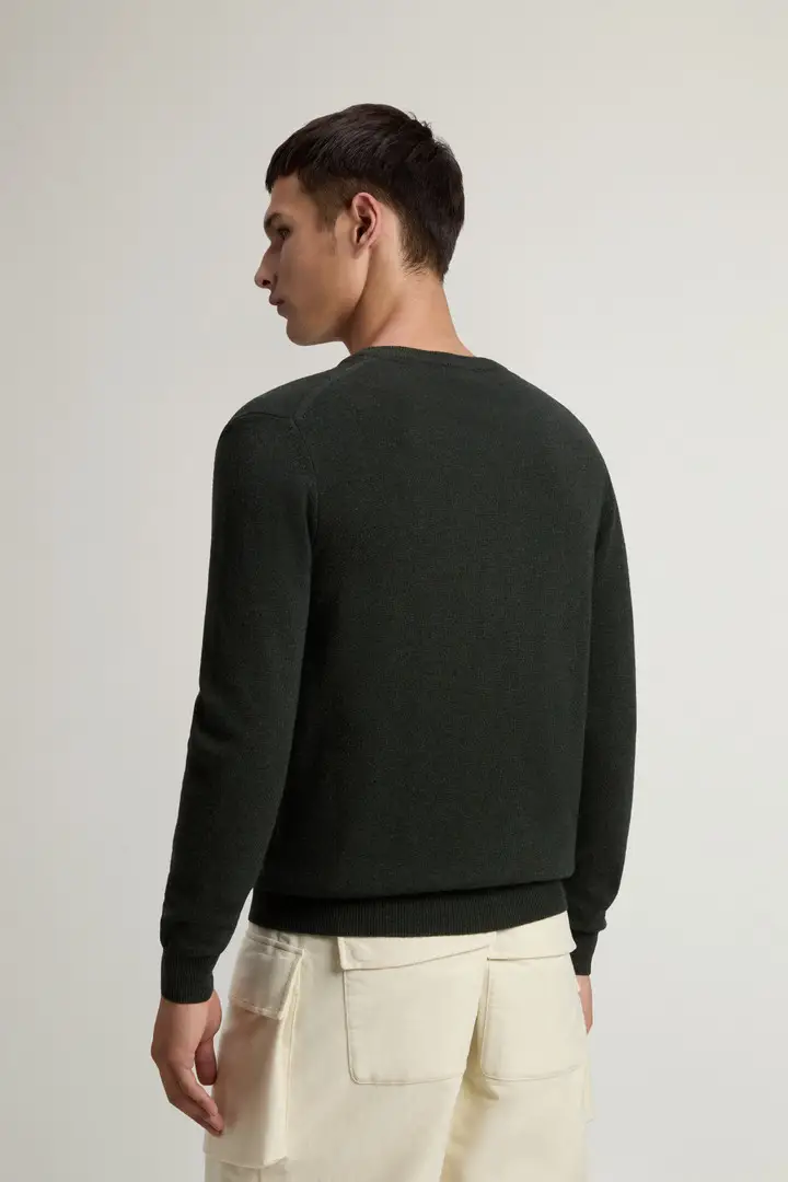 Uomo Maglione girocollo in pura lana Verde Greenstone miniatura 2